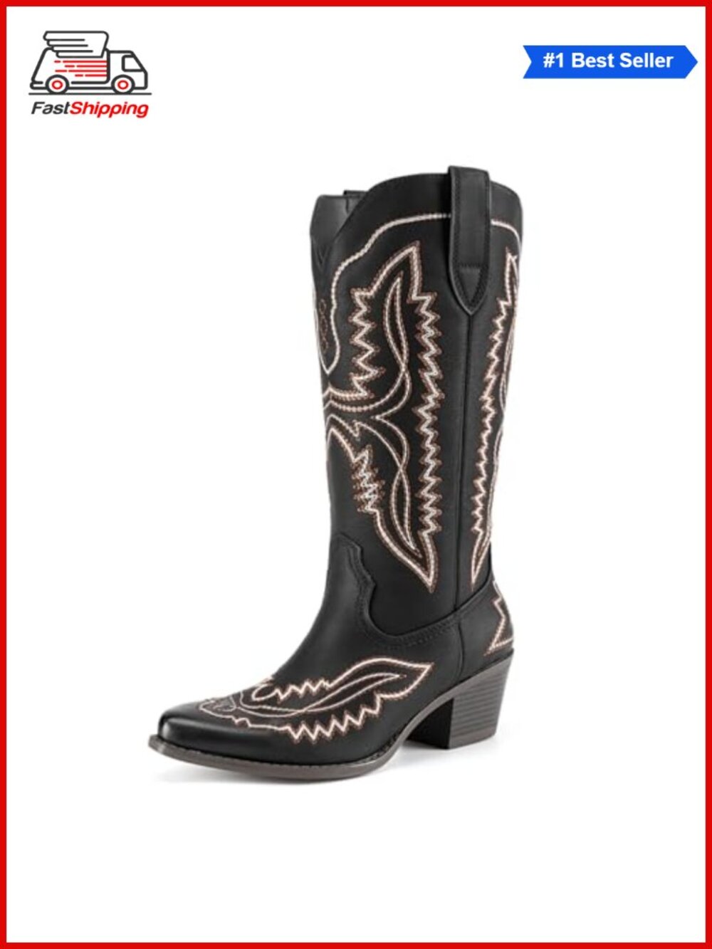 ✨ Athlefit Square Toe Embroidery Western Mid Calf Cowboy Boots